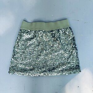 Gap Mini Skirt Silver Sequins Holiday Skirt Dressy Mini-Skirt Gray Sequined
